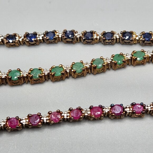 Tri Color Tennis Bracelet Stacking Ring Set Cubic Zirconia ADI 925 Thai Silver - Picture 7 of 13